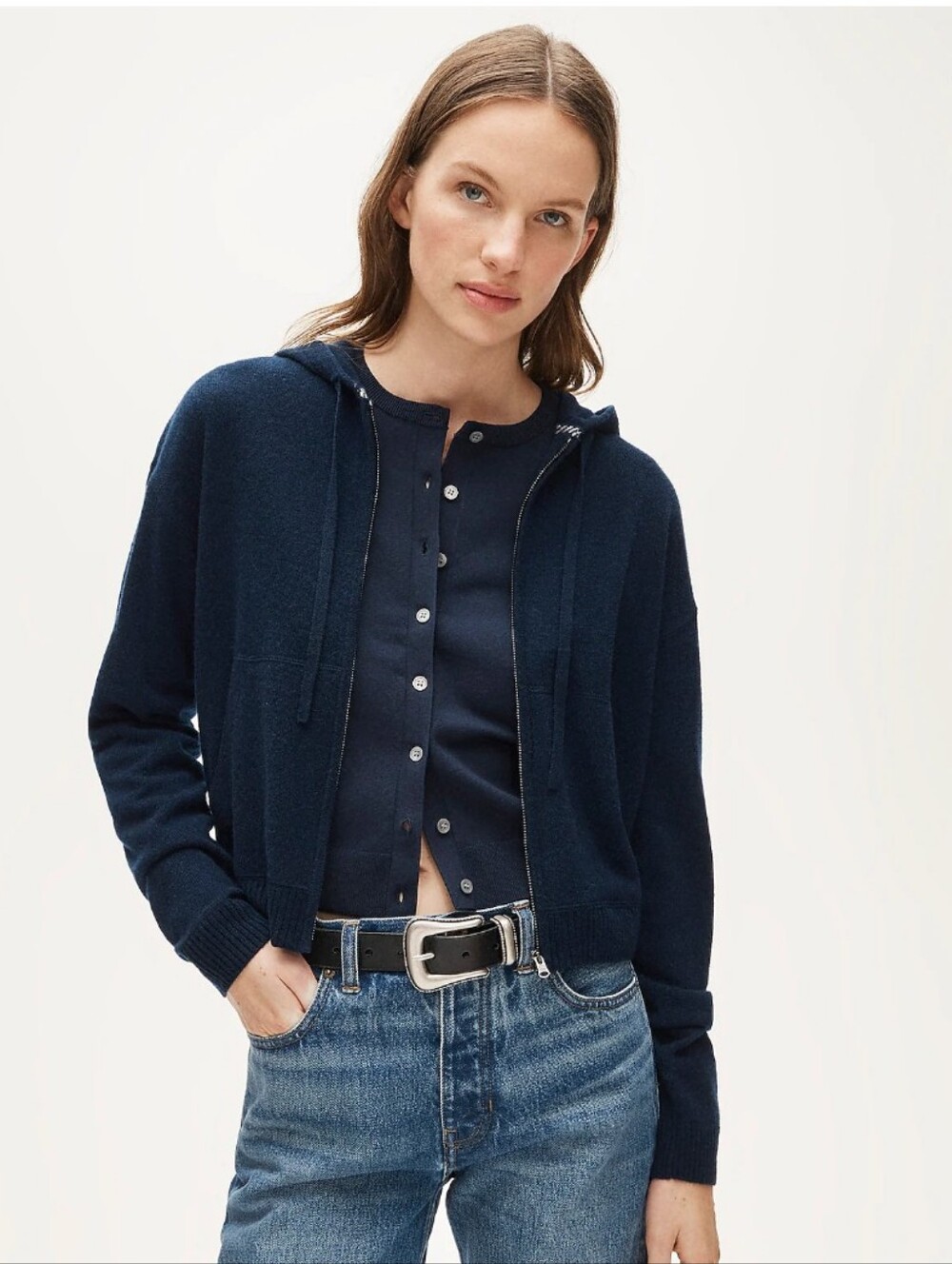 J Crew Cashmere full-zip hoodie CR341 Size XS Navy